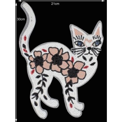 Cat sequins patch Iron On vintage embroidered fabric applique Sweater Jacket T-shirt coat decoration patches sewing NL096
