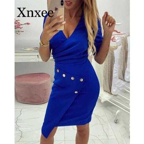 Women Plus Size Work Office Dress for Ladies Short Sleeve Knee-length Bodycon Slim Asymmetrical Summer Casual Party Dresses