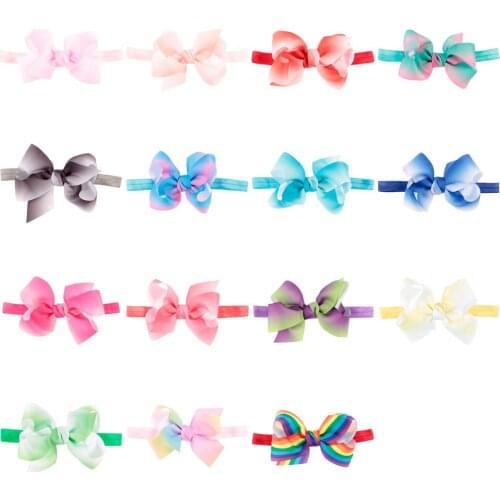 15 Colors Newborn Baby Girls Gradient Ribbon Bow Headband Children Print Bow Hairband Toddler Headwear Clothing Accessories