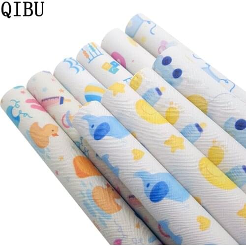 QIBU Faux Leather Fabric Cartoon Animals Printed Vinyl Bow Fabric DIY Hair bow Sheets Handbags Making Material synthetic leather