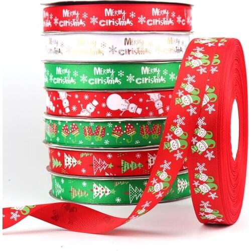 5y 100y 25mm Christmas Ribbon Printed Snowflake Grosgrain Ribbon for Gift Wrapping Wedding Christmas Decoration Hair Bows DIY