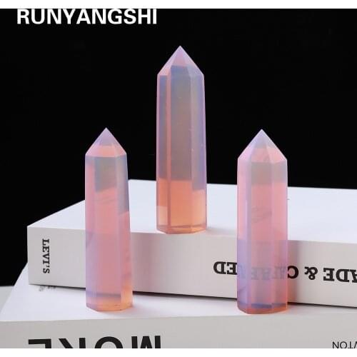 Pink Opal Synthetic quartz Crystal column Crystal Magic Wand Heling Quartz hexagonal column ornament