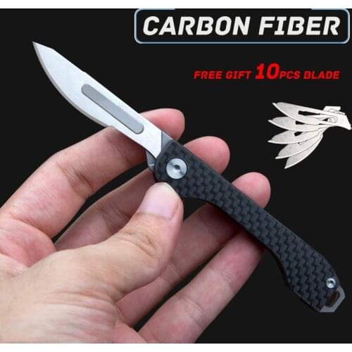 Carbon Fiber Folding Key Knife EDC Portable Scalpel Mini Pocket Knifes Emergency Medical Folding Knives Self-defense Survival