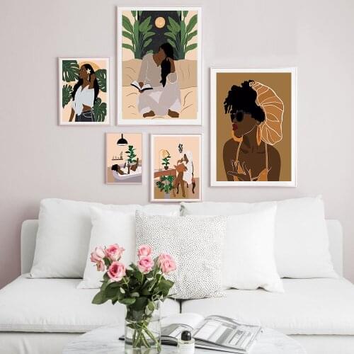 African Woman Modern Poster Art Black Portrait Female Girl Parlor Painting Canvas Prints Wall Pictures For Living Room Decor