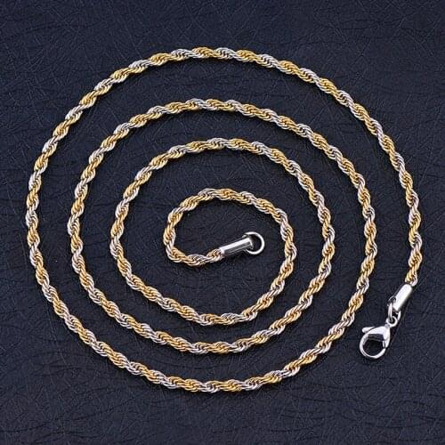 TJP 4.8mm Twist Chain 20-28 inches Silver and Gold Two Tones Stainless Steel Twist Chains Necklace Jewelry for women/men