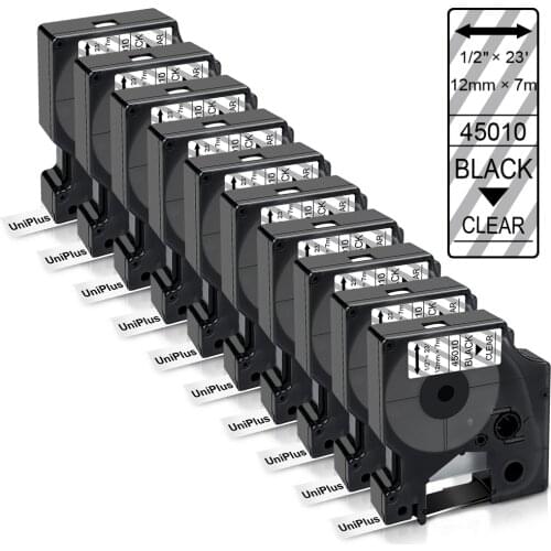 UniPlus 40510 D1 Label Tape 12mm Compatible Dymo Label Maker Black on Clear for Dymo Label Printer Dymo Tape LabelManager 420P