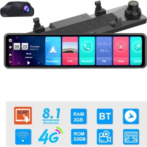 12'' 4G Android 8.1 Car DVR Mirror WIFI GPS Bluetooth 4GB+32GB ADAS Dash Camera Dual Len Dashcam Auto Recorder Car Dvr