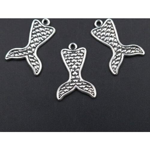 WKOUD 10pcs Silver Plated Mermaid Tail Charm Alloy Pendant Necklace Earrings DIY Metal Jewelry Handmade 27*19mm A1513