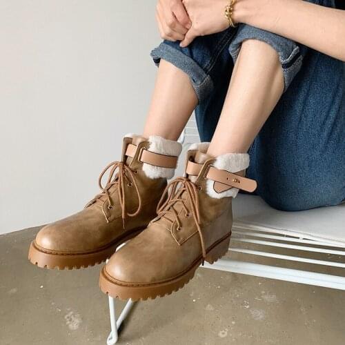 YMECHIC Fashion Fur Snow Boots 2020 Winter Warm Ankle Botas for Womens Good Quality Waterproof Platform Cross-tied Woman Shoes