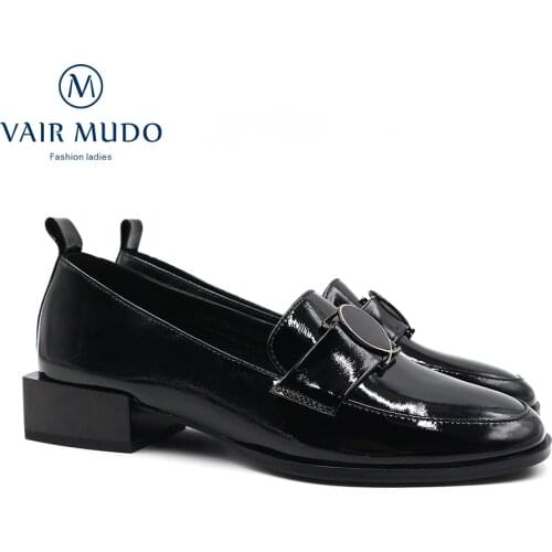 VAIR MUDO Women Pumps Shoes Low Heels Patent Leather Black Classics Round Toe Casual Spring Autumn Basic Style Female Shoes D103