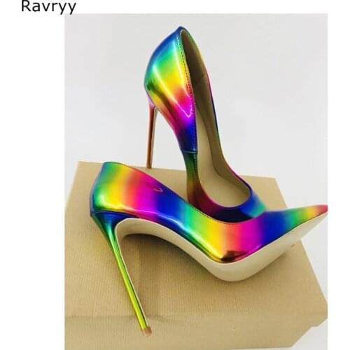 Rainbow candy color Woman high heel Pointed Toe Sexy Pumps Thin heel female dress shoes stiletto heels OL out fits Plus 44 45 46