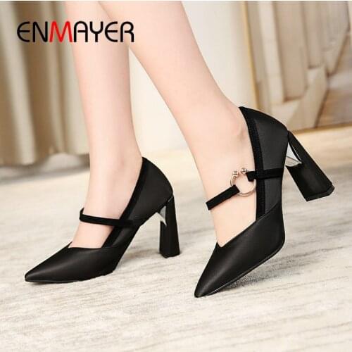 ENMAYER 2020 Buckle Strap High Heels Basic Sexy Pointed Toe Womens Shoes Fashion Wedding Metal Decoration Women Pumps 34-43