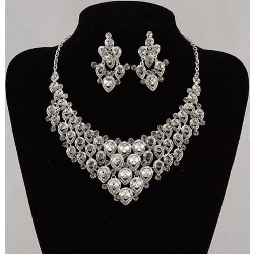 In Stock Wedding Necklace set Hot Sell Heart design Full Rhinestone Fashion Wedding Pendant Necklaces Set Crystal necklace