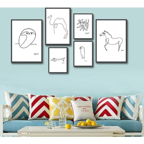 Picasso Painting Modern Minimalist Line Painting Animal Mural Living Room Home Decoration Wall Art Canvas Black and White Poster