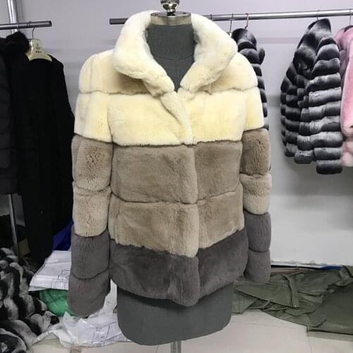 100% Real Rex Rabbit Fur Coat Jacket Winter Warm Fashion Outerwear Female High-Quality 2020 New-Style