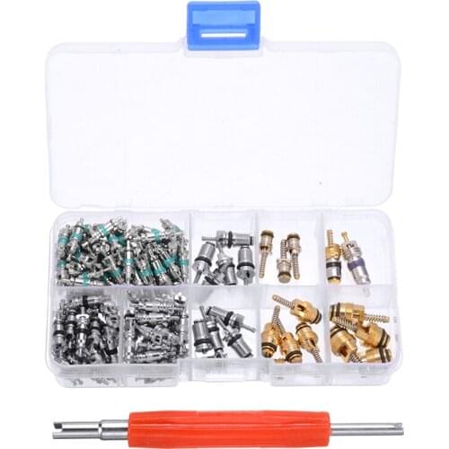 135pcs/box Copper R12/ R134A HVAC A/C System Schrader Valves Tools with Remover Tool Valve Tools Kit