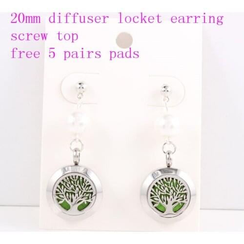 2021 Hottest 17 Styles 20mm Silver Stainless Steel Screw Perfume Aroma Diffuser Locket Stud Earring Brincos with Pearl Beads