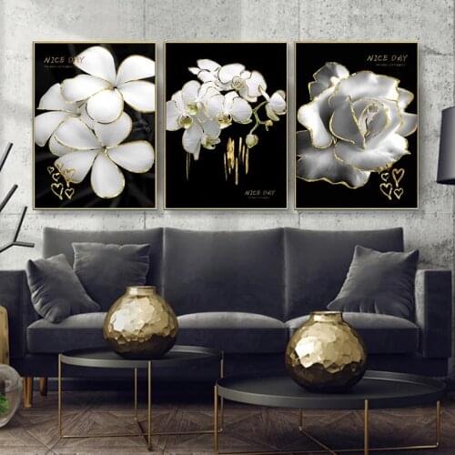 Home Decoration Abstract Golden Painting Poster Flower Leaf Wall Art Canvas Modular Living Room Frameless Picture