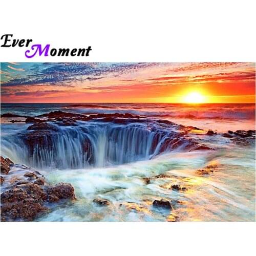 Ever Moment 5D DIY Diamond Painting Full Marvellous Sunrise Sea America Diamond Embroidery New Scenic Full Waterfall ASF965