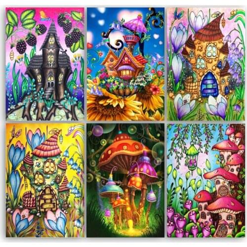 Diamond Painting Mosaic Cartoon Cross Stitch Diamond Embroidery Mushroom House Picture Rhinestones Kits Handwork Hobby Gift