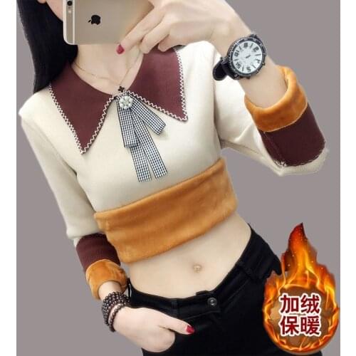 Plus Velvet Thick Warm Loose Sweater Womens Winter Early Autumn Jacket and Color Matching Knitted Bottoming Shirt