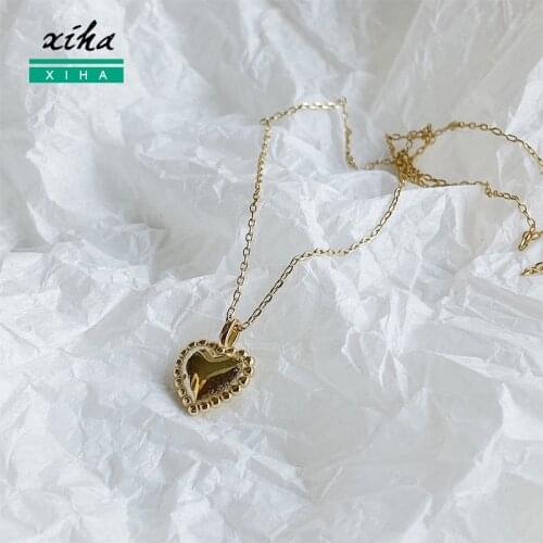 XIHA 925 Sterling Silver Bead Heart Pendant Necklace Women Gold Choker Necklaces Female Chic Wedding Engagement Boho Jewelry