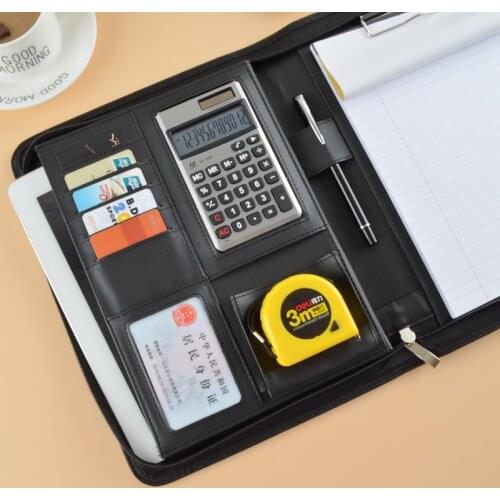 PU leather Business B5 18K Padfolio Manager bag Zipper Portfolio Writing Pad Notebook calculator filing folder for Documents