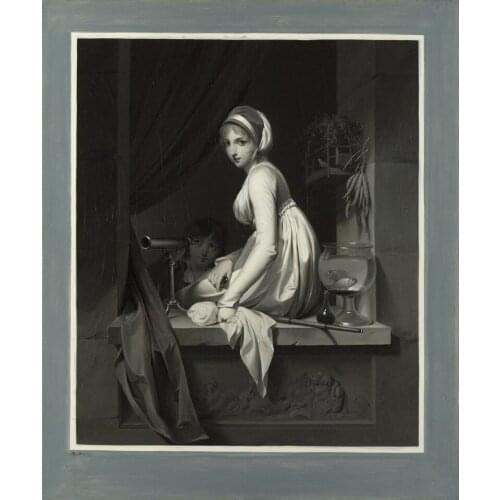 Figurative art poster scenery canvas painting landscape prints portrait black and white picture Girl seated on the window