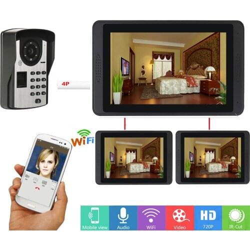 HD 1000TVL Camera Wired /Wireless Wifi Video Door Phone Doorbell Intercom System 7 inch 3 Monitor with APP Remote control