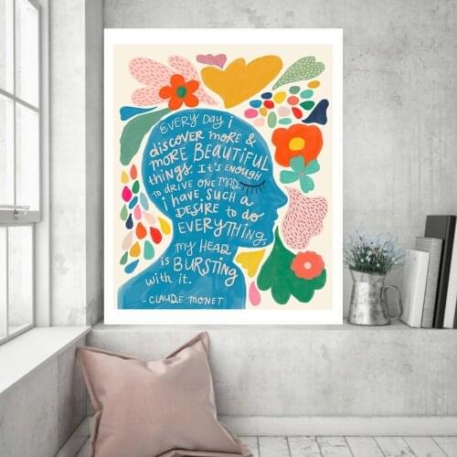 Claude Monet Quote Prin Inspirational Oil Painting on Canvas Art Poster Print Wall Picture Office for Living Room Decoration