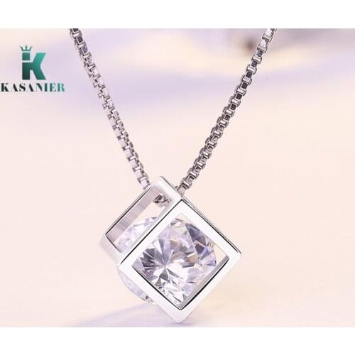 KASANIER Popular fashion Crystal three-dimensional Necklace Joker Small Box Chain Short Clavicle Chain Women Love Fashion Roman