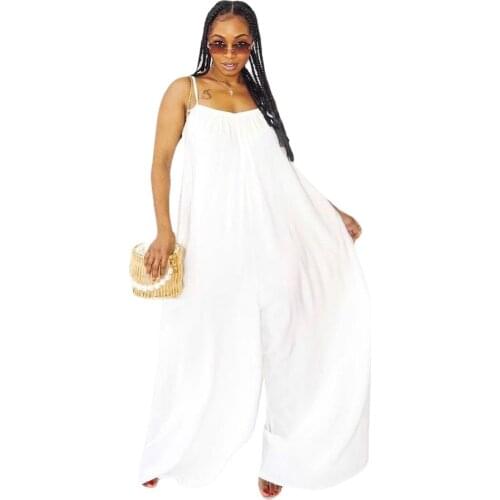 M-5XL Plus Size Jumpsuit summer 2021 casual women clothing Solid Sling Loose wide leg flared rompers Wholesale Dropshipping