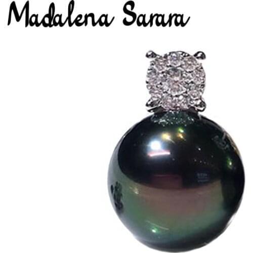 MADALENA SARARA 8-9mm Saltwater Pearl Tahiti18K Gold Pendent Necklace Natural Perfectly AU750 gold Diamond VVS 0.15CTS
