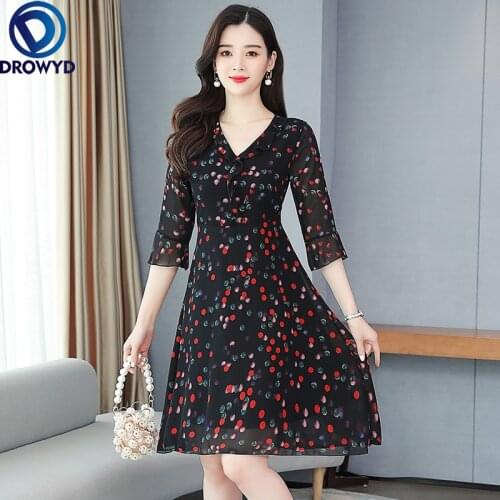 Fashion Boho Slim Chiffon Black Print Dress Women Summer Elegant Big Swing Dress Retro Floral Beach Holiday Party Dress Vestidos