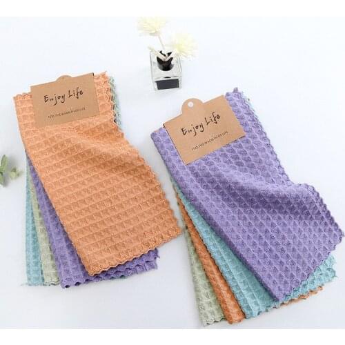 4pcs/lot Waffle Towel Set Absorbent Microfiber Kitchen Dish Cloth Non-stick Oil Household Cleaning Wiping Towel Kichen Tools