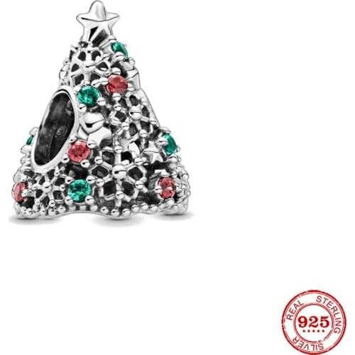 New Original Silver Color Glitter Christmas Tree Bead Fit European Pandora Charms Bracelet Bangles Diy Jewelry P242