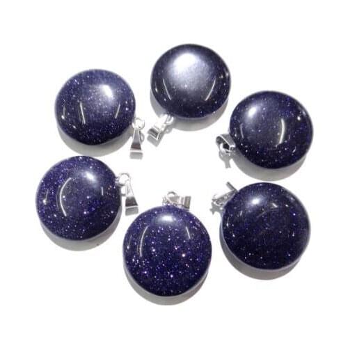 Wholesale 24pcs high quality mixed natural Blue sand stone round pendants for DIY Necklace making jewelry Accessories