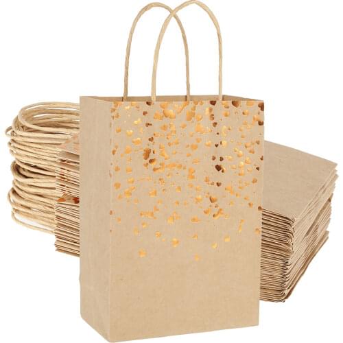 25pcs Paper Bags 15x21x8cm Kraft Gift Bags for Christmas Birthday Party Wedding Celebrations Candy Cookie Packaging Bags
