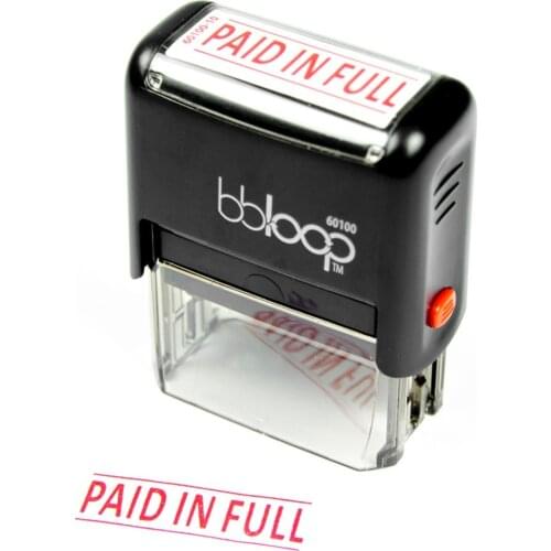 BBloop Stamp "PAID IN FULL" Self-Inking Stamp Rectangular, Laser Engraved. RED