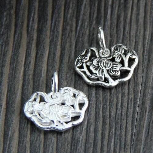 100% 925 Sterling Silver Lock of Good Wishes Charms Hollow Craft Lotus Silver Pendants For Birthday DIY Jewelry Making Mateirals