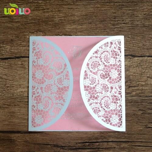 Luxurious white pearl paper wedding invitation card manufacturer handmade lace flower invitation card with envelop and rsvp