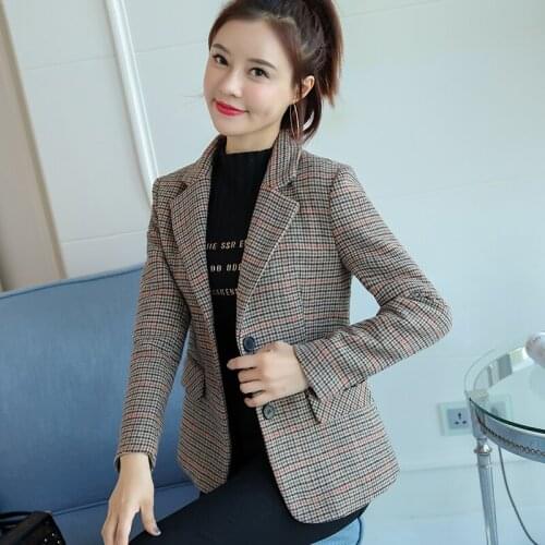 Woolen coat womens Blazer Suits autumn winter Wool plaid suit jacket womens short plaid suit blazer feminino jacket plus size