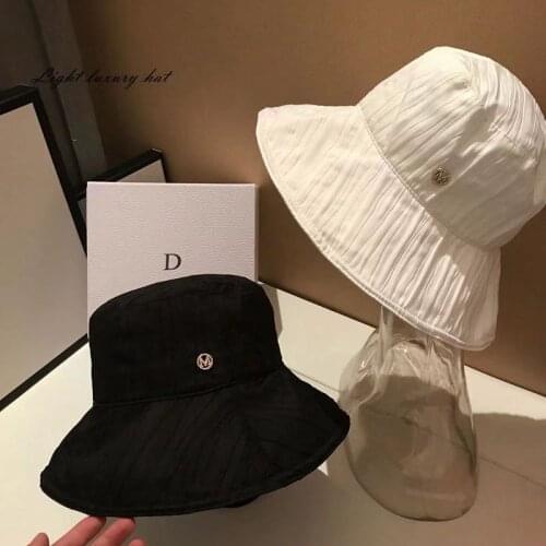 Tide Japanese striped fishermans Hat Womens summer wind show face small sun hat wide brim m label sunscreen basin hat sunshade