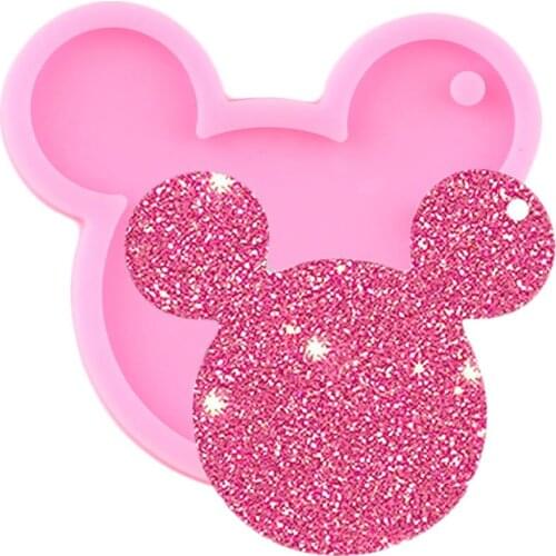 Shiny Mouse Head Shape Keychain Silicone Molds 3D Jewelry Making Necklace Mould DIY Epoxy Resin Keychains Pendant Clay Moulds