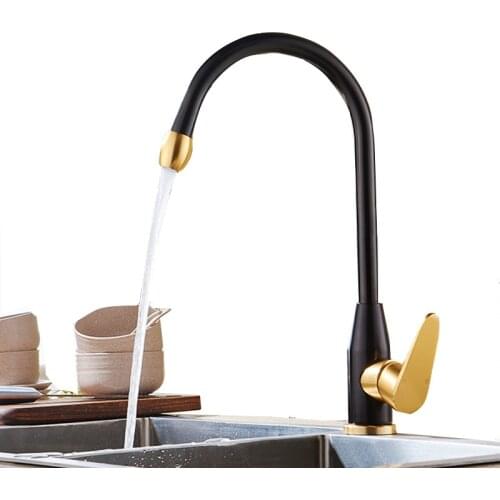 Kitchen Faucet Space Aluminum Gold Single Handle Hot and Cold Water Vessel Sink Basin Mixer Tap 360 Degree Rotation Water Faucet