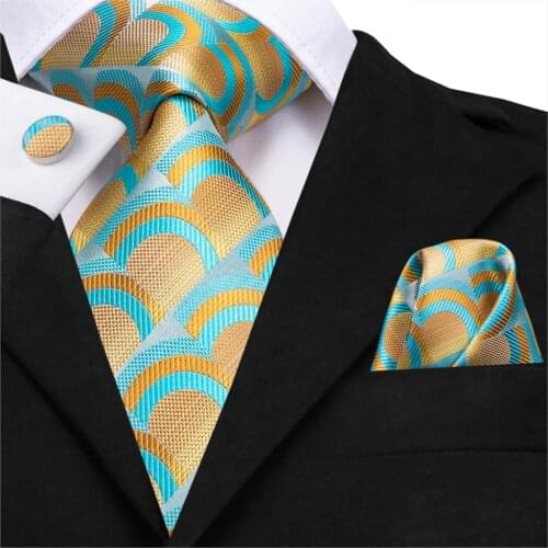 SN-3113 Hi-Tie 8.5cm 100% Silk Mens Lemon Green Tie Necktie Hanky Cufflinks Set for Men Novelty Party Wedding Tie Set