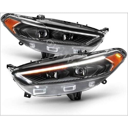 Sulinso For 2013-2016 Ford Fusion LED DRL Switchback Signal Black Projector Headlights Headlamps Driver & Passenger