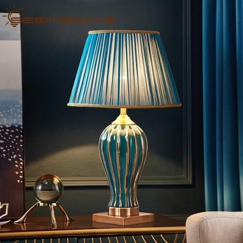 Light Luxury American Style Green Ceramic Table Lamp for Bedroom Living Room Bedside Lamp Wedding Room Decoration Lamp