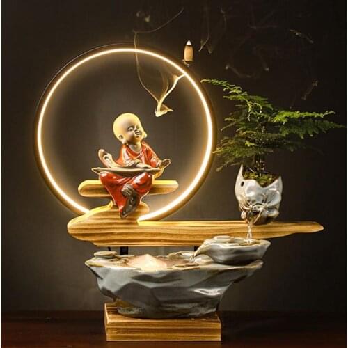 LED Table Lamp Water Fountain Chinese Lucky Feng Shui Indoor Fountains Living Room Office Home Decoration Humidifier Ornaments