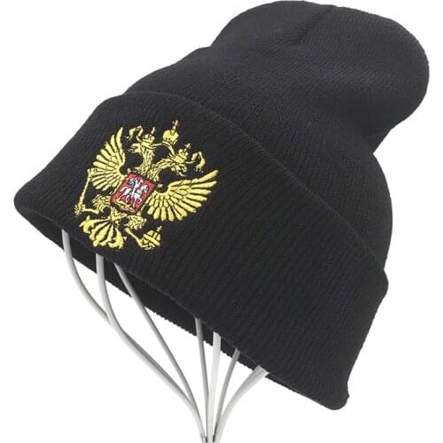 Russia Emblem Embroidery Knitted Beanies Hats Men Women Skullies Soft Elastic Cap Solid Winter Warm Ski Hats Swanowing